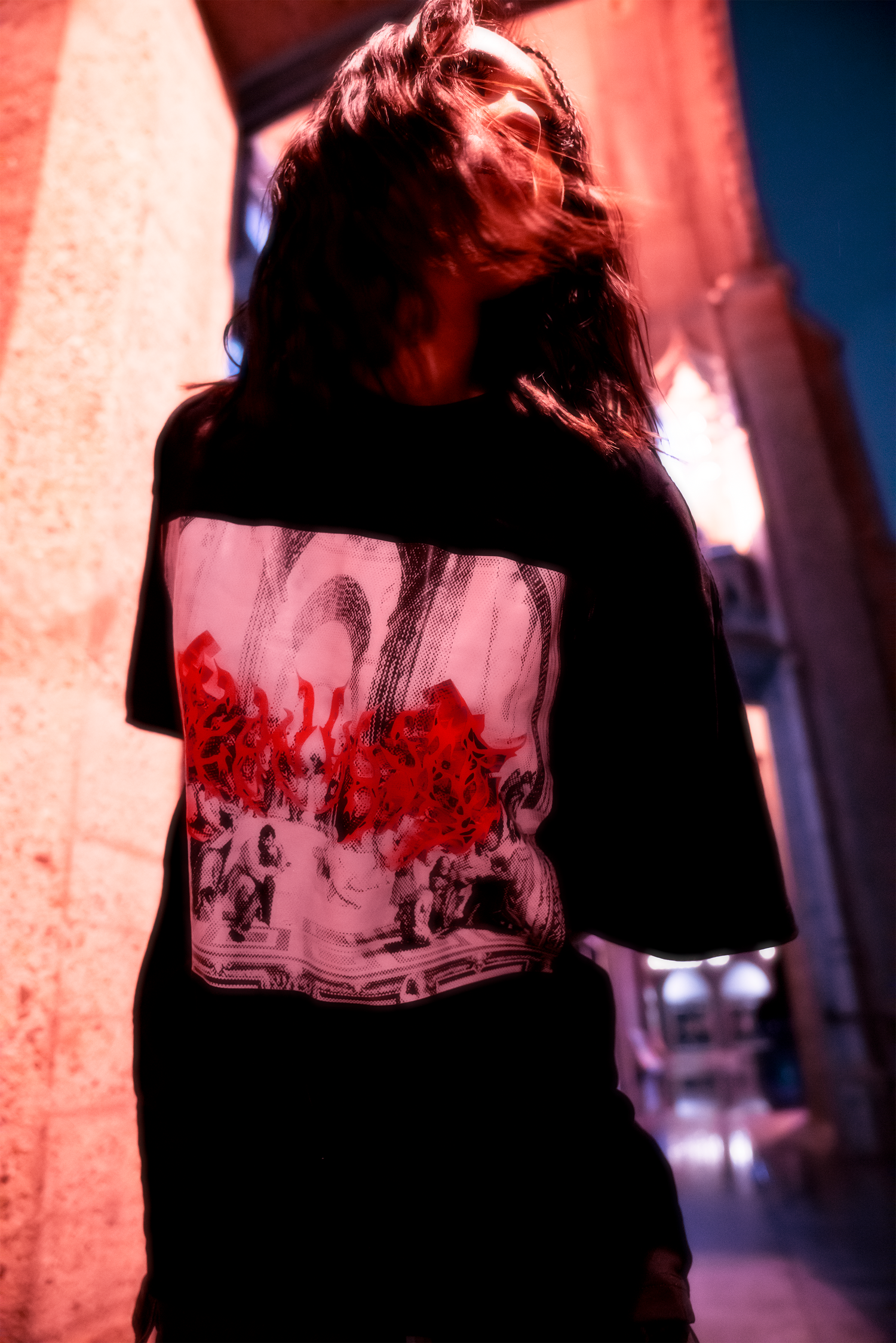 Oversized 3-D Metal Logo Tee