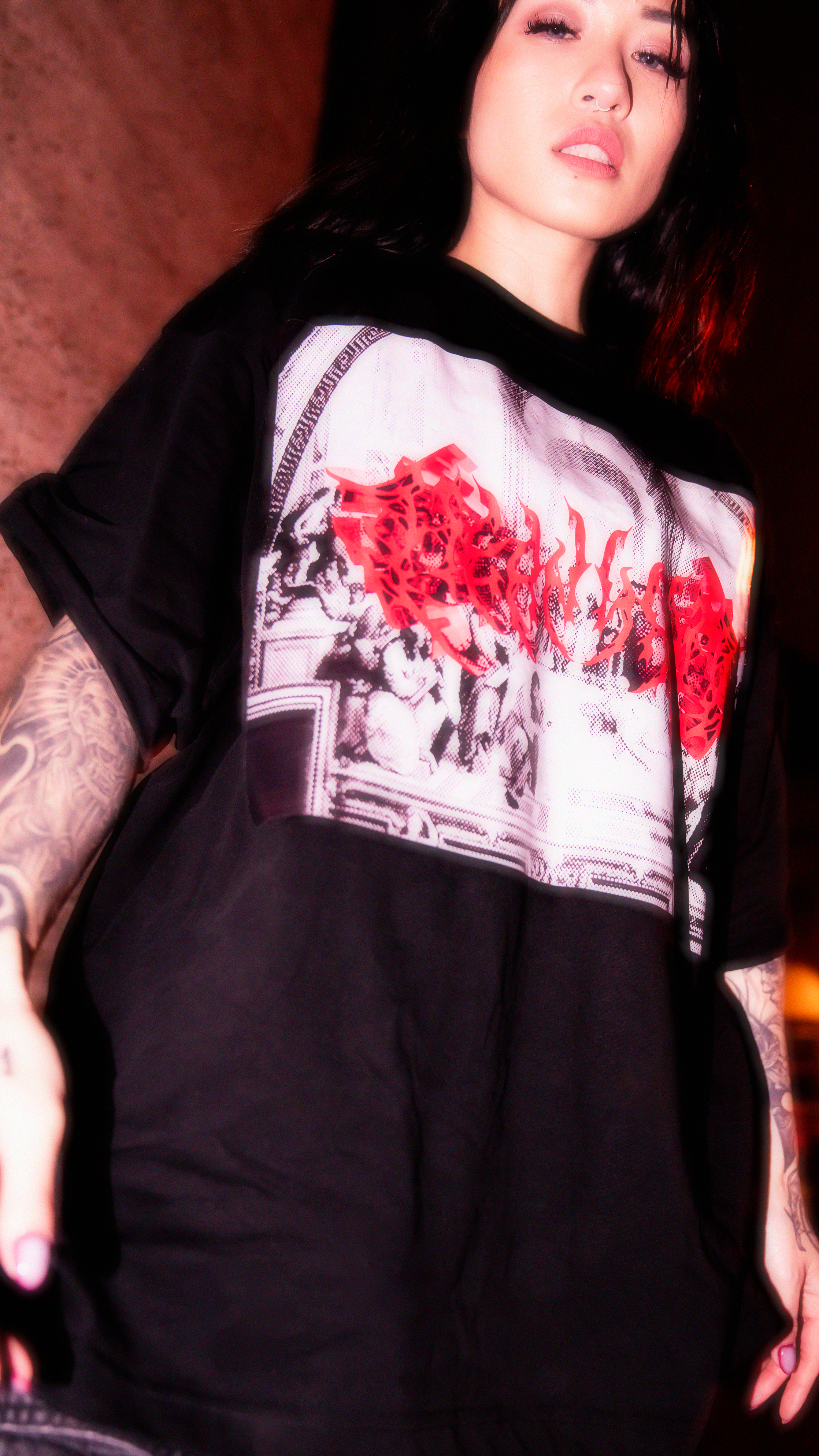 Oversized 3-D Metal Logo Tee